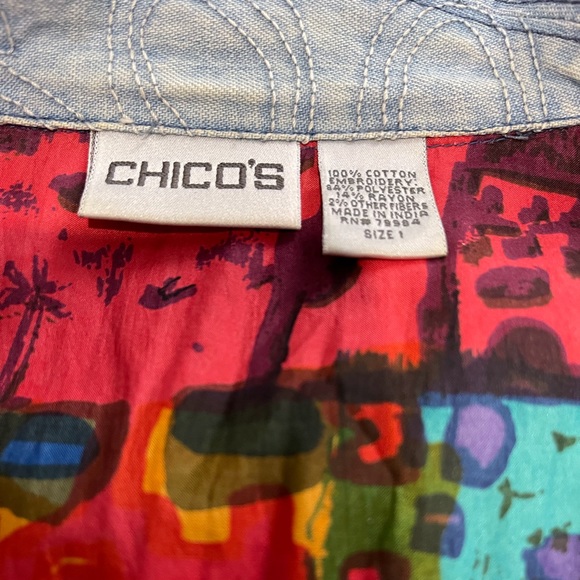 Chicos Embroidered Denim Jean Jacket 90s Embroidered Size 1 - Picture 5 of 6